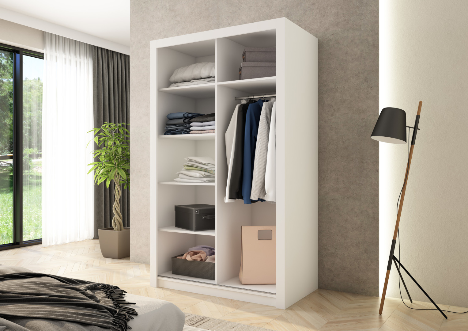 Szafa przesuwna MONAKO 120 gładka, Biała - wnętrze