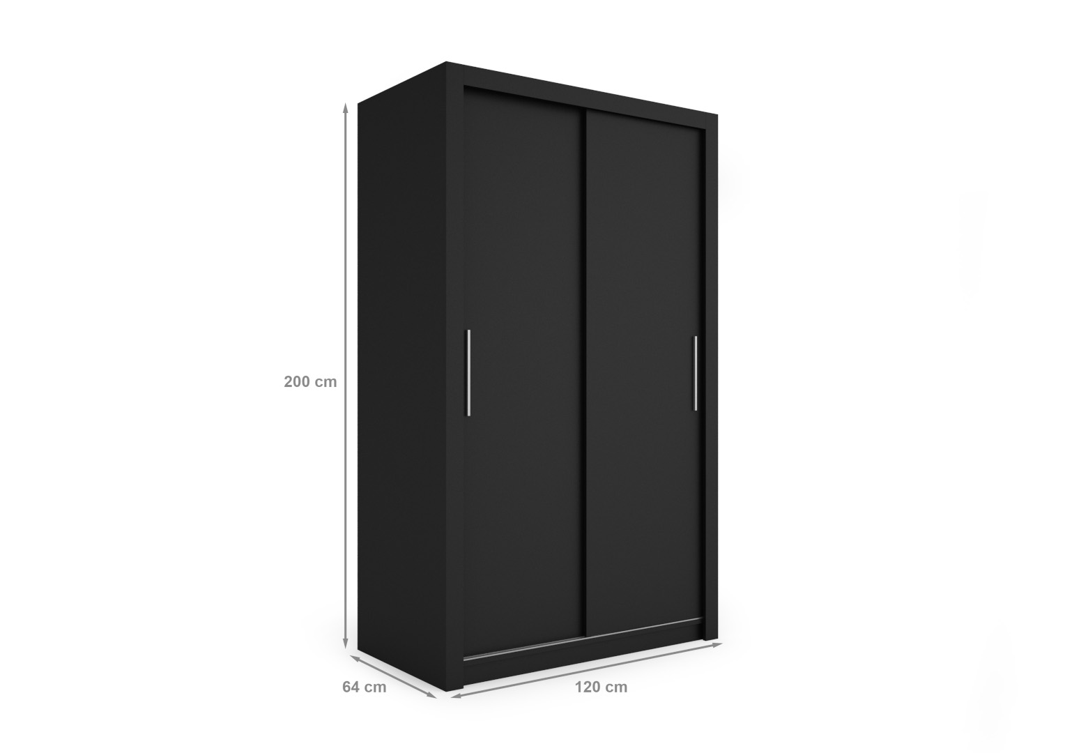 Szafa przesuwna Monako 120 gładka, Czarna- wymiary