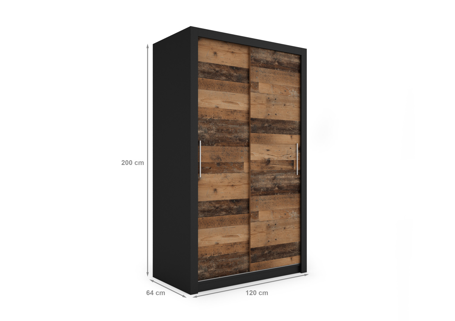 Szafa przesuwna MONAKO 120 gładka, Czarna, Front Old - wymiary