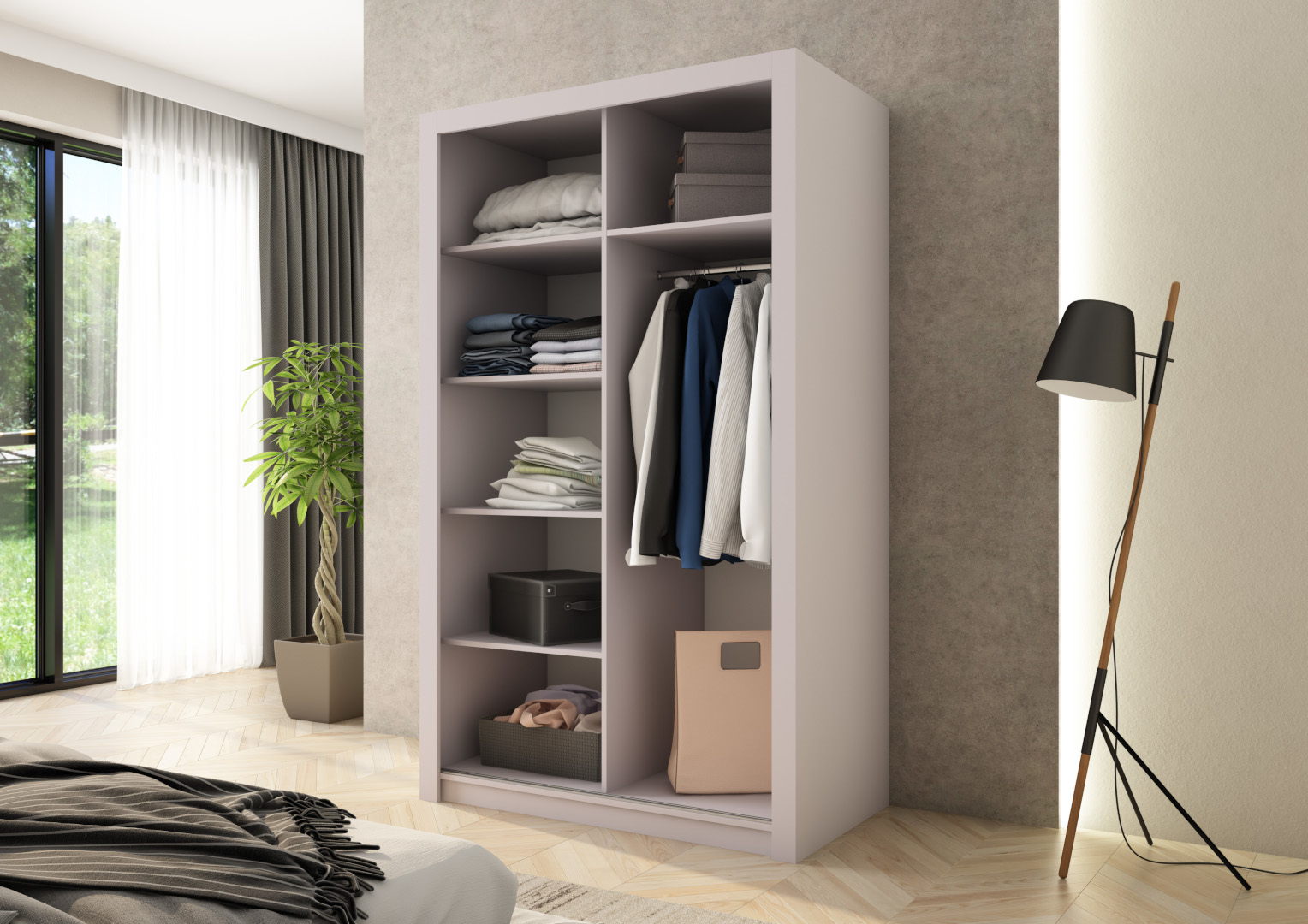 Szafa przesuwna MONAKO 120 z lustrem, Kaszmir- wnętrze