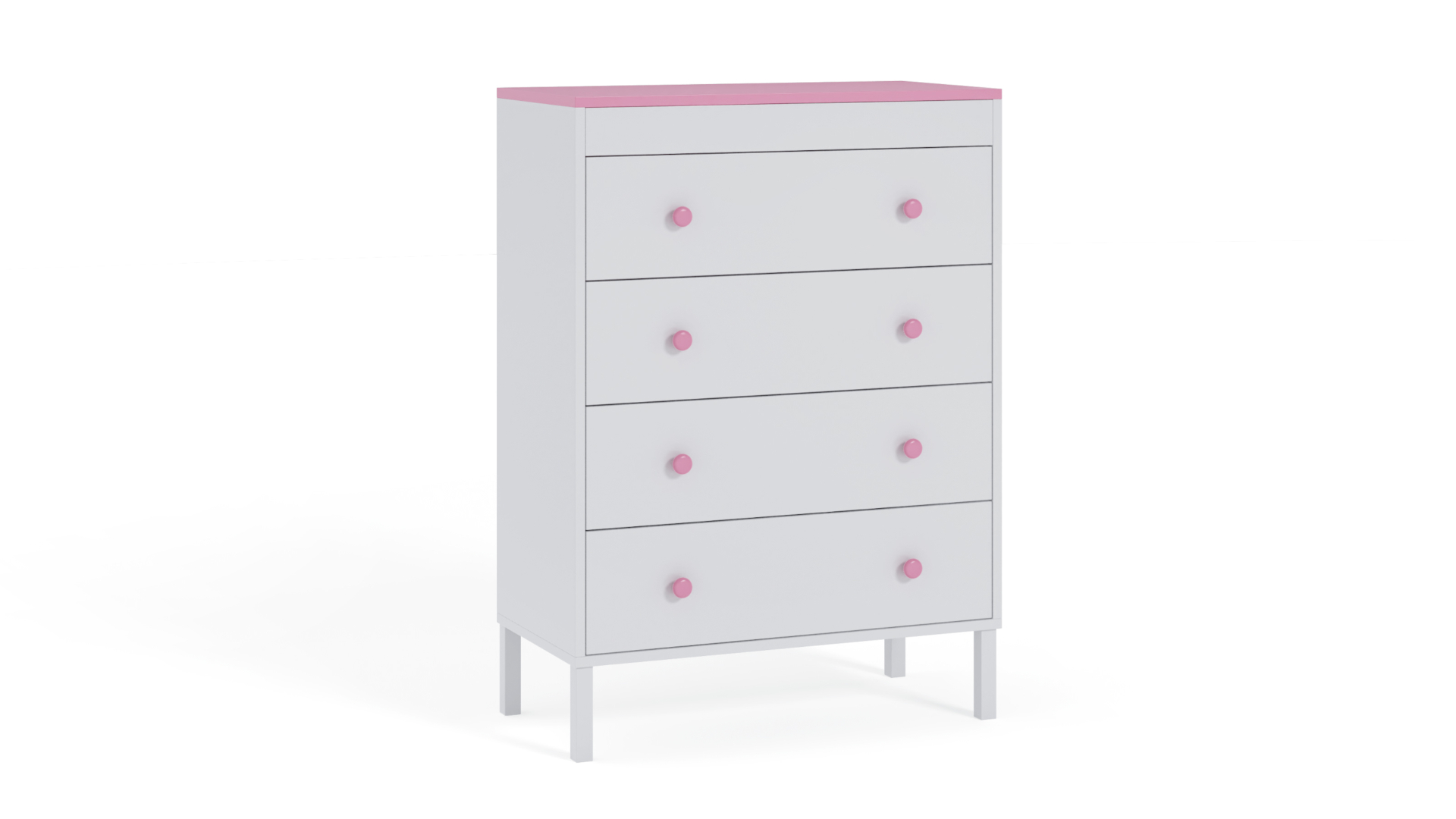 Komoda młodzieżowa Winter, Biała, Różowy HD
