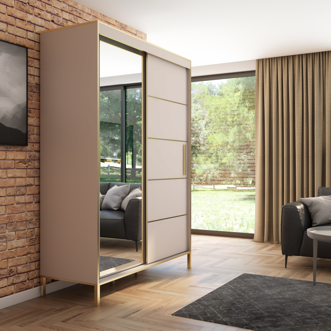 Szafa przesuwna Braga 160 z lustrem, Kaszmir, Złote listwy 2