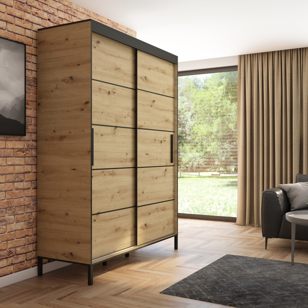 Szafa przesuwna BRAGA 160, Artisan, Czarne listwy 2