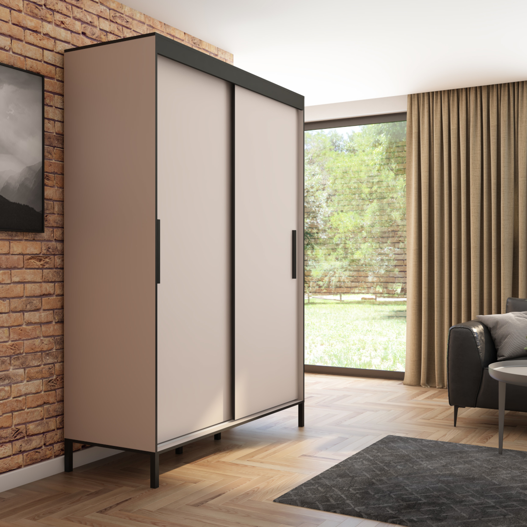 Szafa przesuwna BRAGA 160 gładka, Kaszmir, Czarne listwy 2