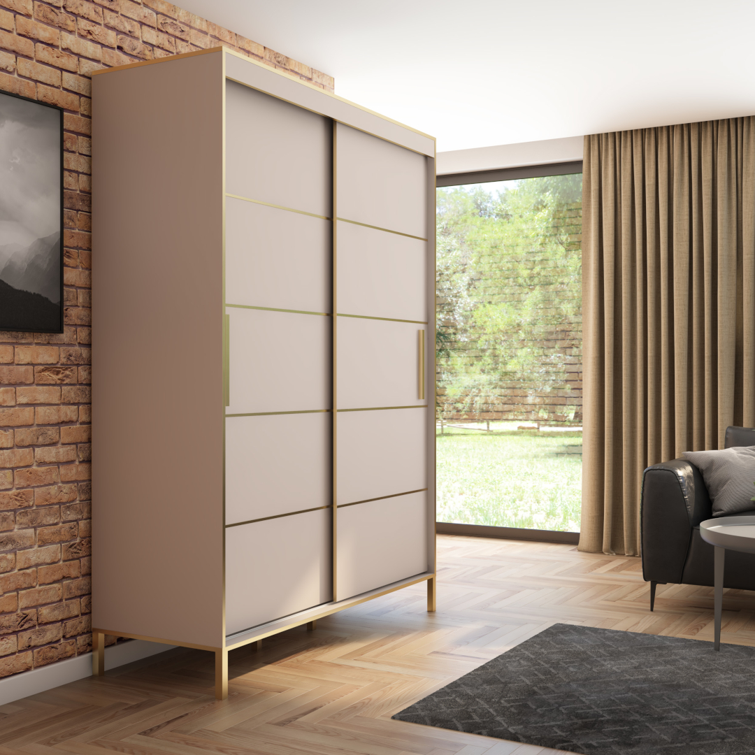 Szafa przesuwna BRAGA 160, Kaszmir, Złote  listwy 2