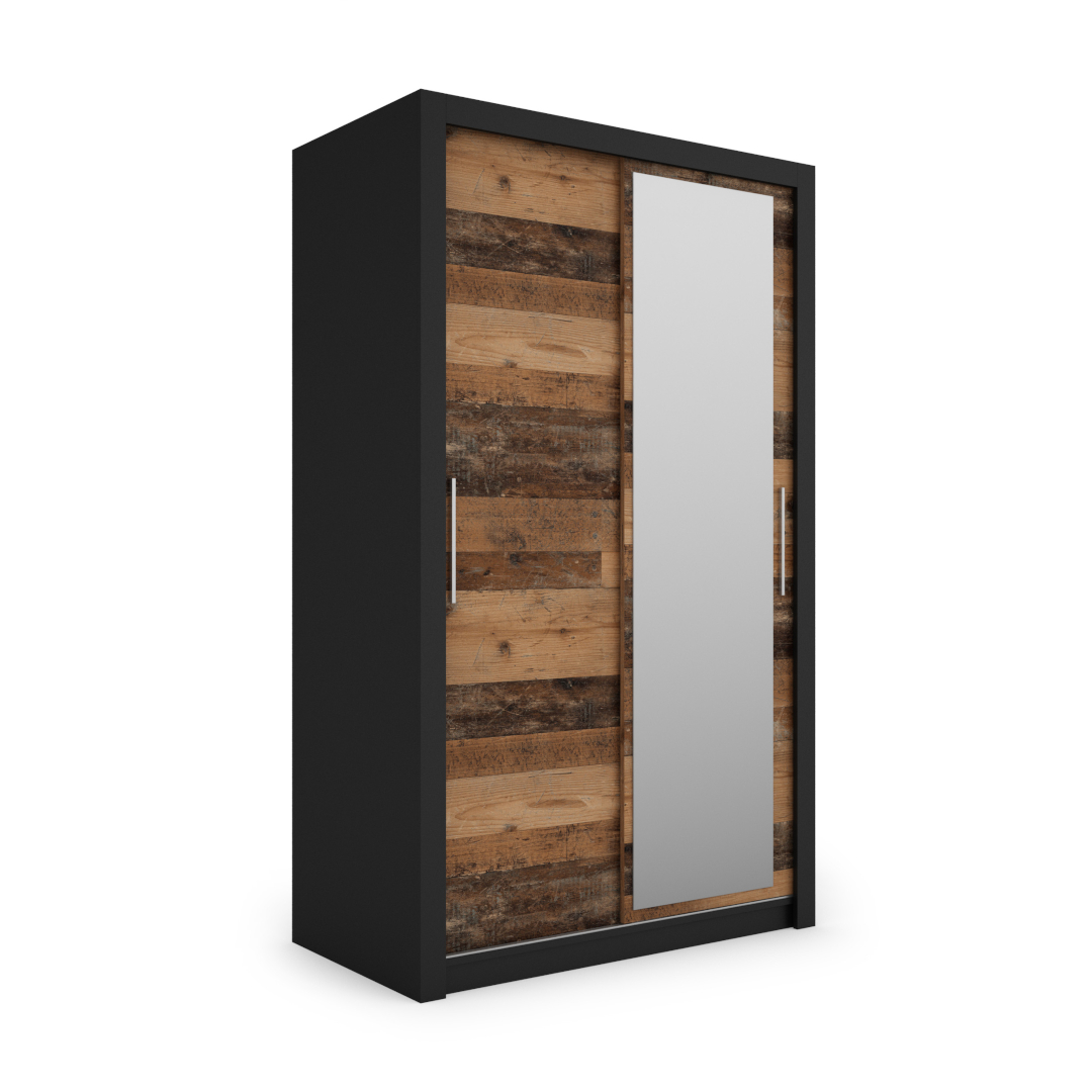 Szafa przesuwna MONAKO 120 z lustrem, Czarna, Front Old